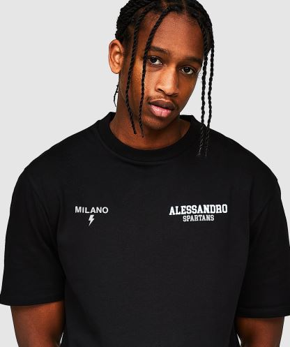 Alessandro Zavetti Jet Siyah Challanger Spartalı Rahat T-shirt