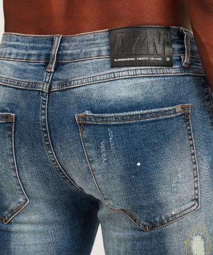 Alessandro Zavetti Volpe Orta Yıkama Süper Ince Denim Jean Orta Yıkama