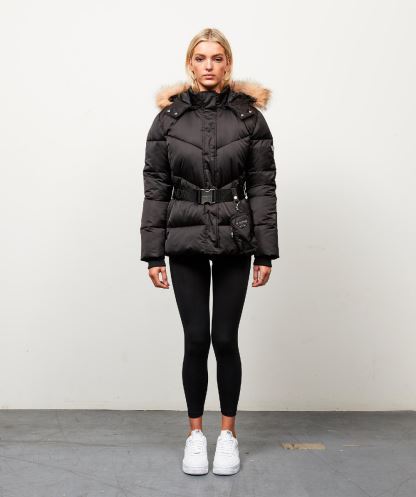 Kadın Lucia Kuşaklı Chevron Kürk Ceket Alessandro Zavetti Siyah