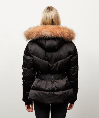 Kadın Lucia Kuşaklı Chevron Kürk Ceket Alessandro Zavetti Siyah