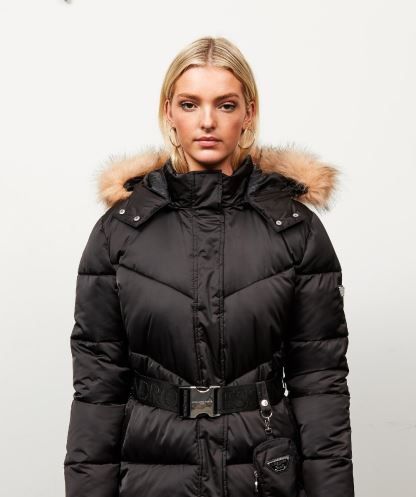 Kadın Lucia Kuşaklı Chevron Kürk Ceket Alessandro Zavetti Siyah