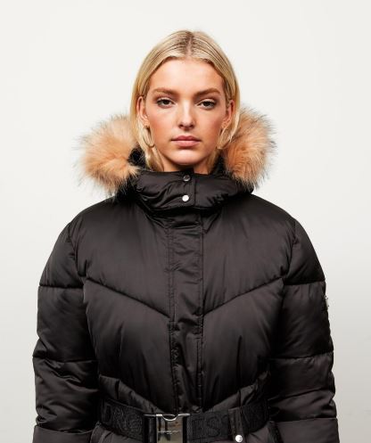 Kadın Lucia Kuşaklı Chevron Kürk Ceket Alessandro Zavetti Siyah