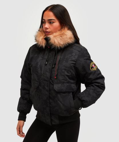 Gabellia Camo Reflektif Bomber Ceket Kadın Siyah Alessandro Zavetti